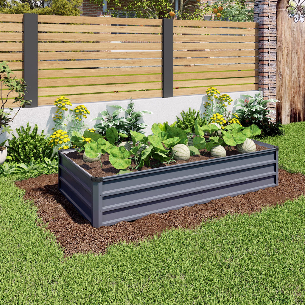 Large Galvanized Steel Garden Bed with Open-Bottom Drainage - Dark Gray