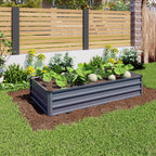 Large Galvanized Steel Garden Bed with Open-Bottom Drainage - Dark Gray
