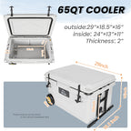 65 Quart Heavy-Duty Outdoor Cooler with 6-Day Ice Retention - White