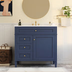 Blue Bathroom Vanity with Top Sink and Ample Storage - 36" Wide