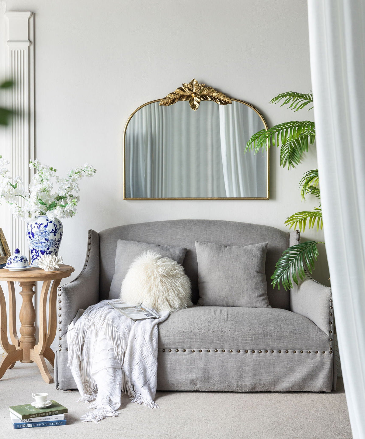 Gold Arched Wall Mirror with Metal Frame - Decorative Accent