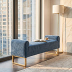 65" Chenille Ottoman Bench with Upholstered Wood Frame - Neutral