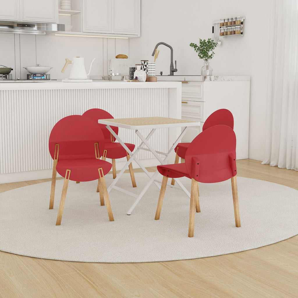 4 Piece Outdoor Set with Folding Table and Single Chairs - Blue, Red, Orange