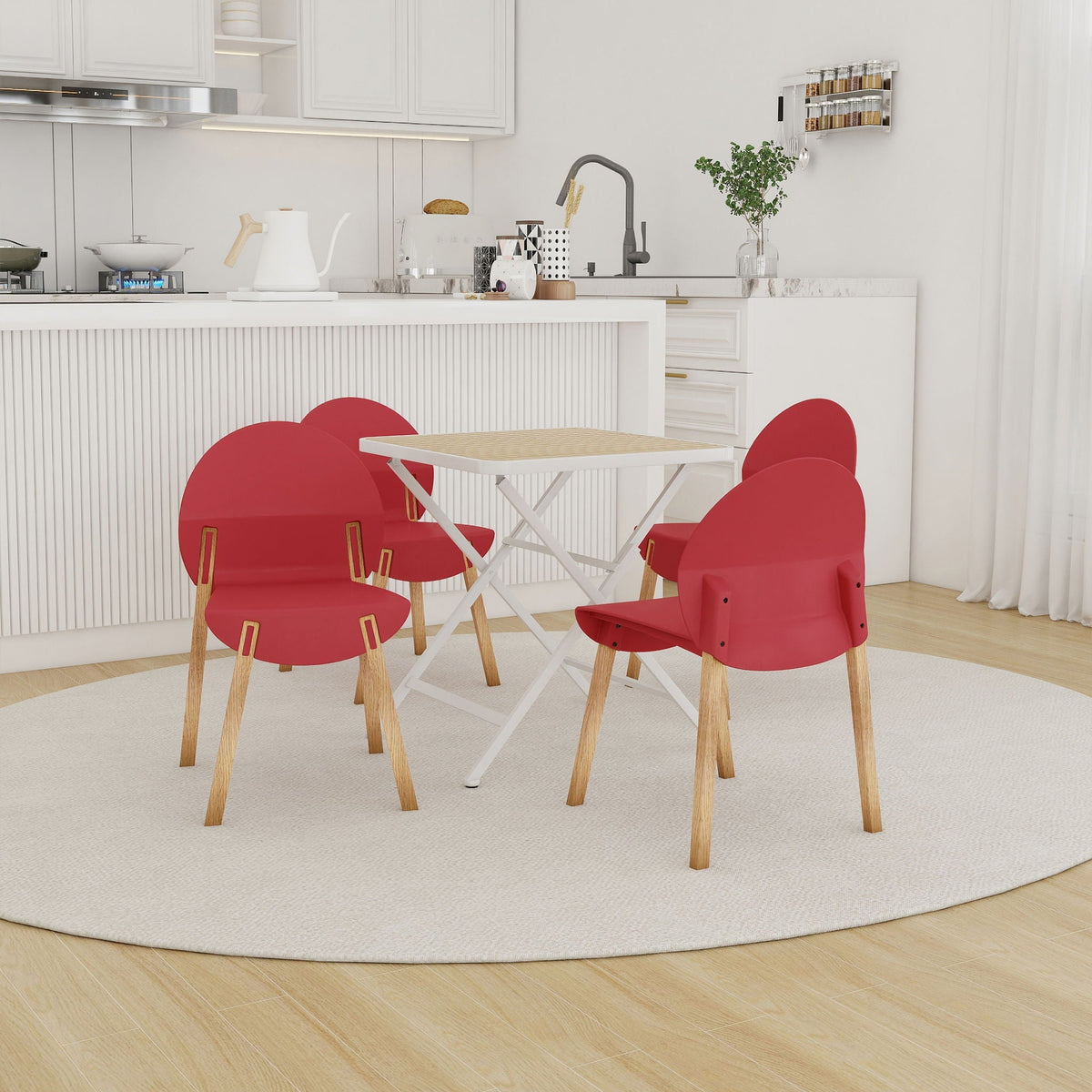 4 Piece Outdoor Set with Folding Table and Single Chairs - Blue, Red, Orange