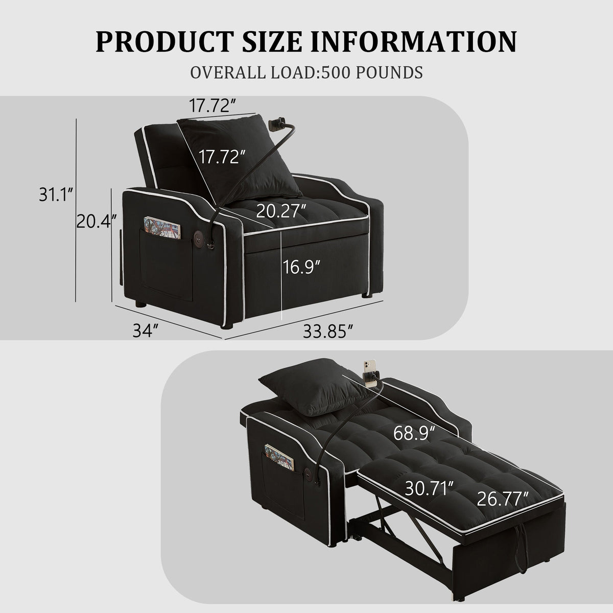3-in-1 Convertible Sleeper Sofa Chair