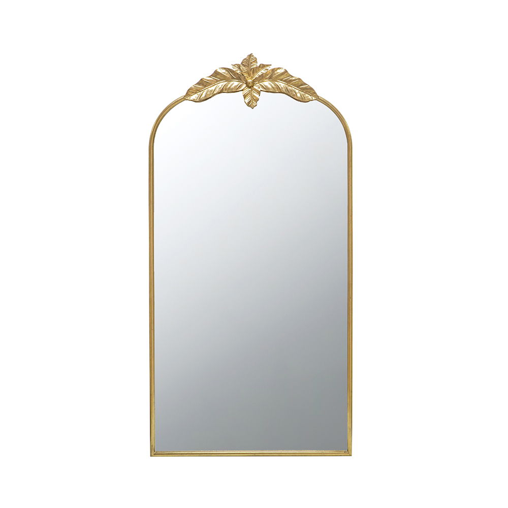 Gold Arched Wall Mirror with Metal Frame - Decorative Accent