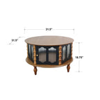 Round Storage Coffee Table with Fluted Glass Doors - Black or Dark Brown