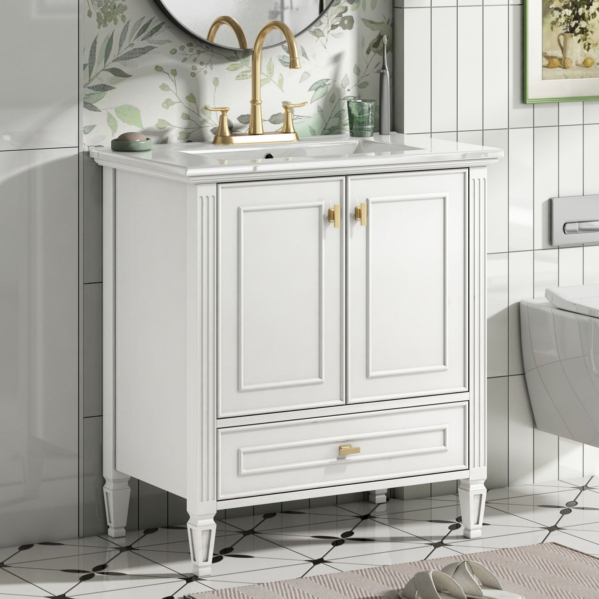 Freestanding Vanity with Drawer & Soft Close Doors - Green or White
