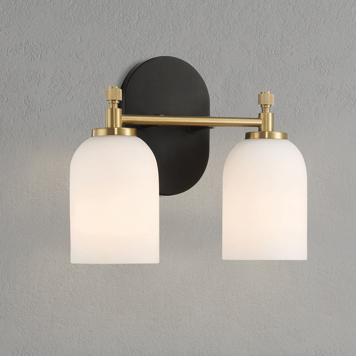 3-Light Vanity Wall Light with Frosted Glass Shades - Black / Gold / White