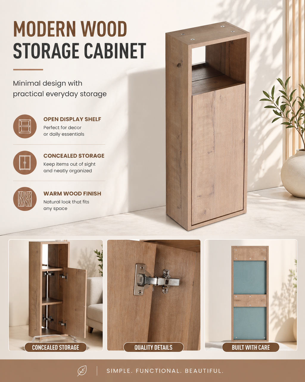 Imitative Oak Wall Mounted Bathroom Mirror Cabinet with Soft Close Door