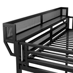 Queen Size Loft Bed with Stairs and Storage Shelves - Black