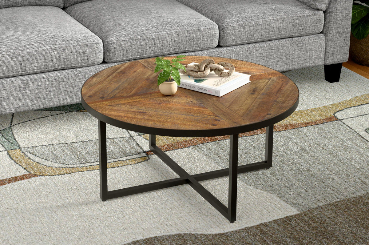 Round Solid Wood Coffee Table with Easy Assembly - Light Brown