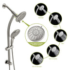Dual Shower Head with Adjustable Slide Bar and Multi Function Settings - Pearl Silver or Gray