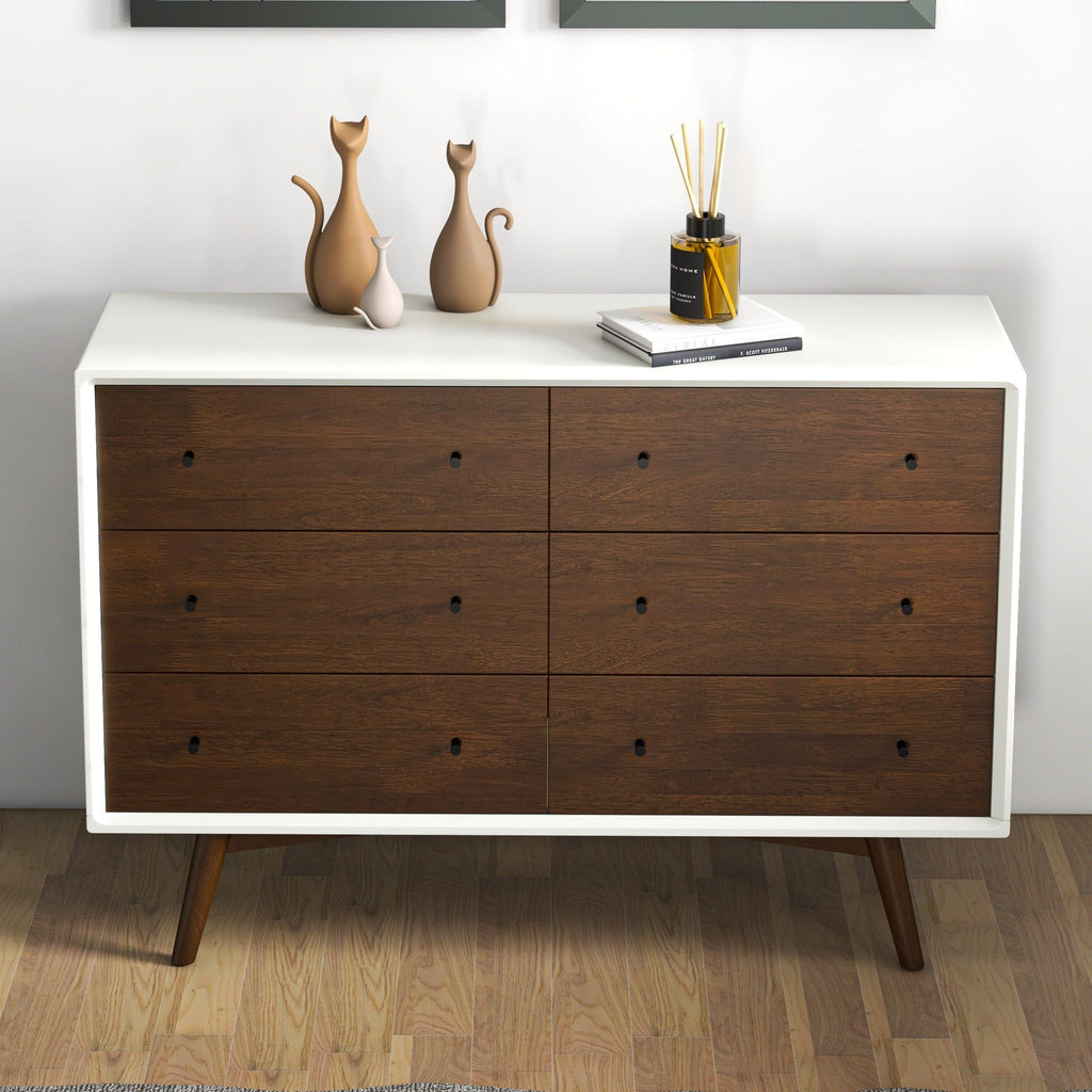 6-Drawer Dresser with Spacious Storage - Dark Brown / White