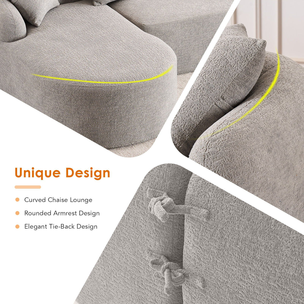 Combined Sofa with 4 Pillows