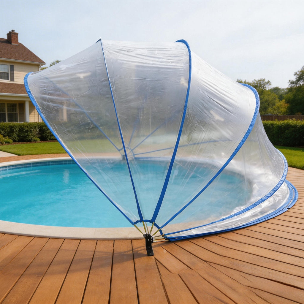18ft Ground-Mounted Retractable Pool Cover with Fiberglass Rods - Blue