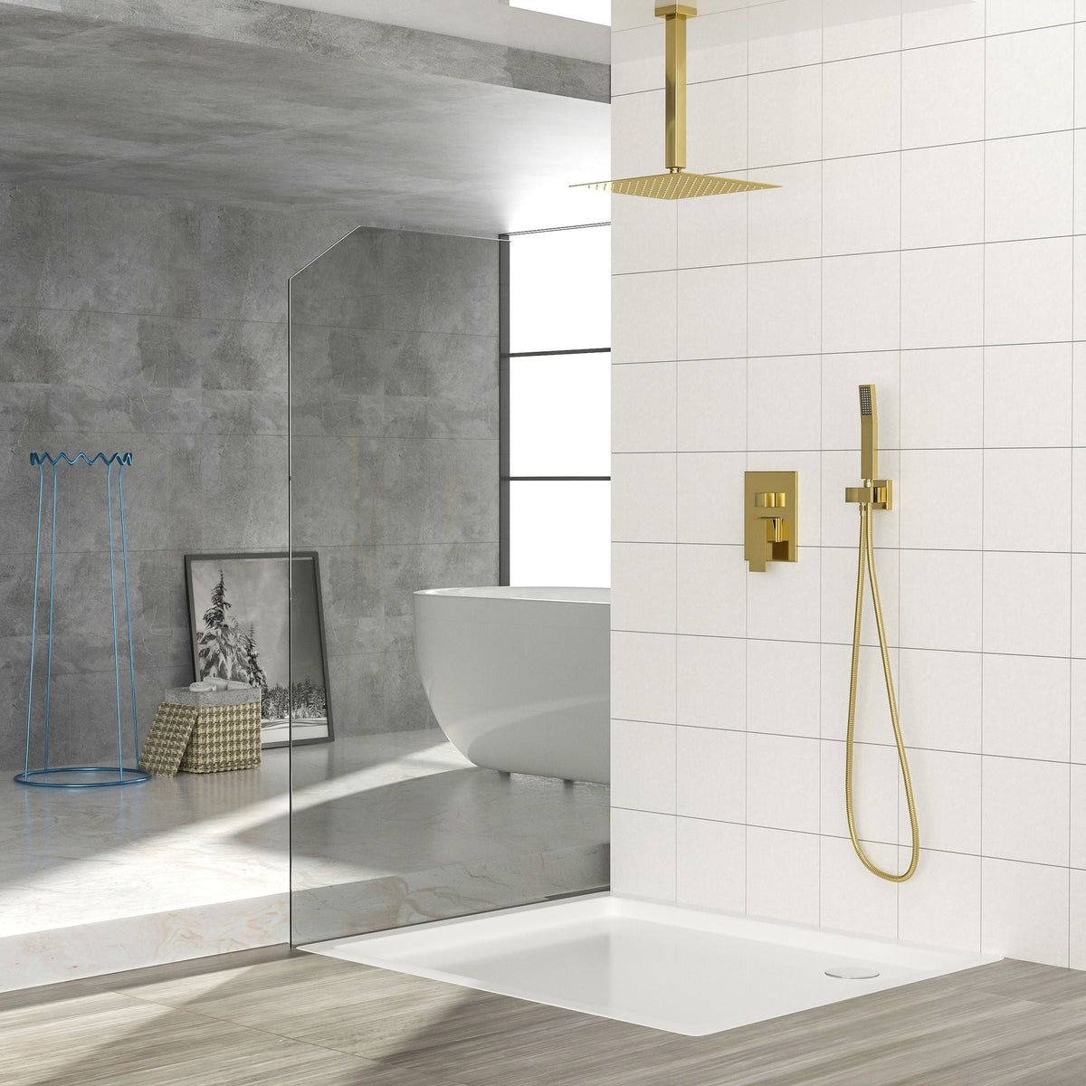 Modern Dual Shower Head System with 16" Ceiling Mount - Multiple Finishes