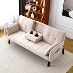 Foldable Sofa Bed with Cup Holder and Solid Wood Frame - Multiple Colors