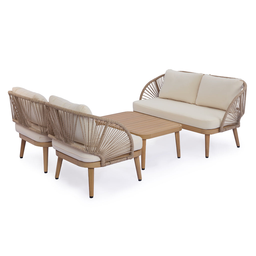 Acacia Wood Patio Seating Set with Rope Accents - 4-Piece