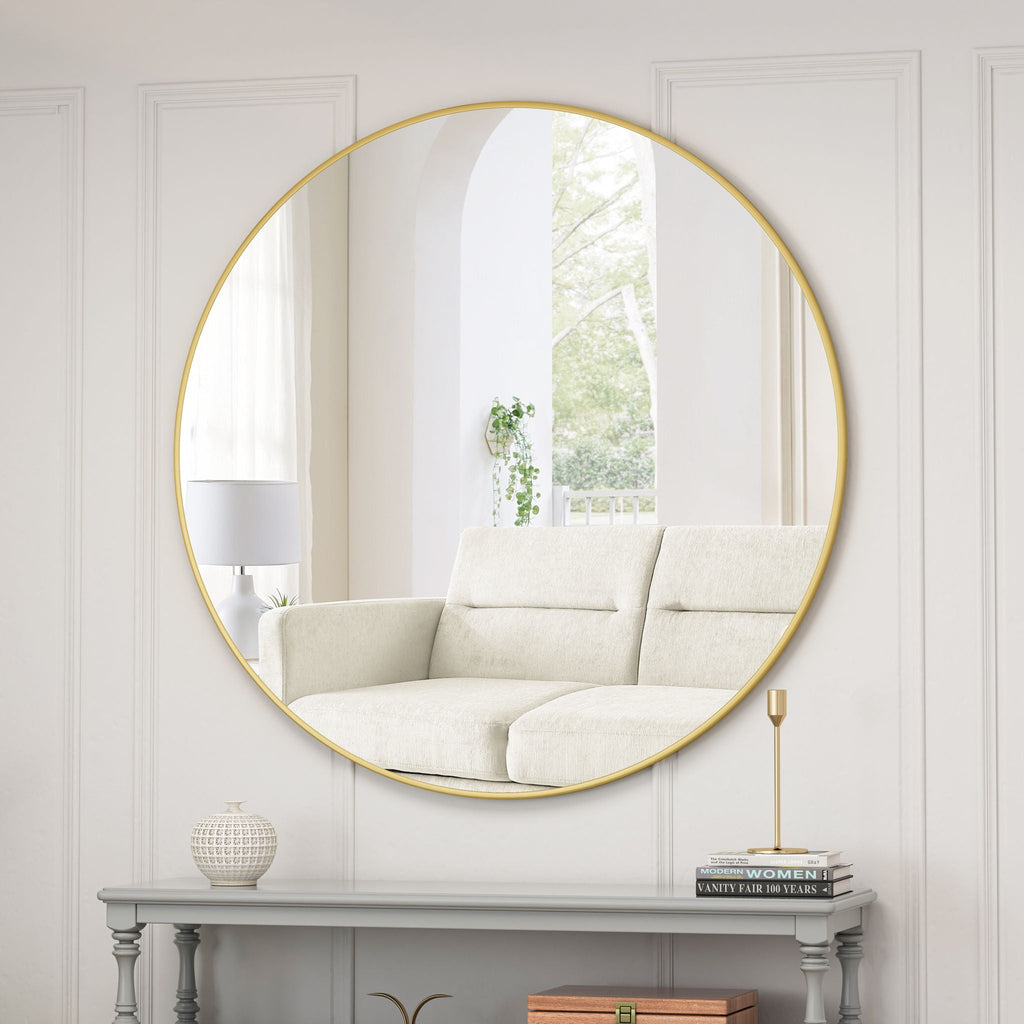 Metal Framed Circular Wall Mirror with Modern Design - Black or Gold