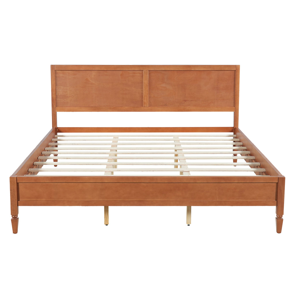 King Size Wood Platform Bed Frame with Classic Headboard - Brown or Natural