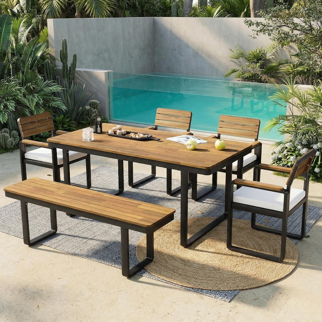 6-Piece Outdoor Dining Set with Acacia Wood - Beige or Gray