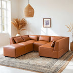 Modular Sofa with Vegan Leather Upholstery - Cognac