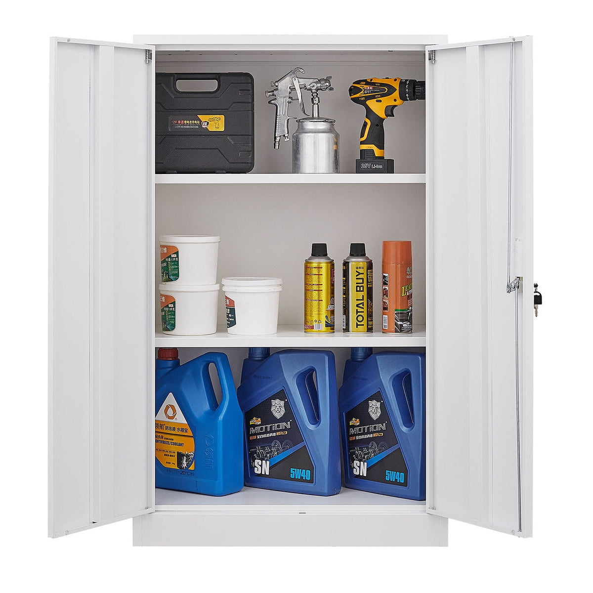 Metal Storage Cabinet With Locking Doors And Adjustable Shelf