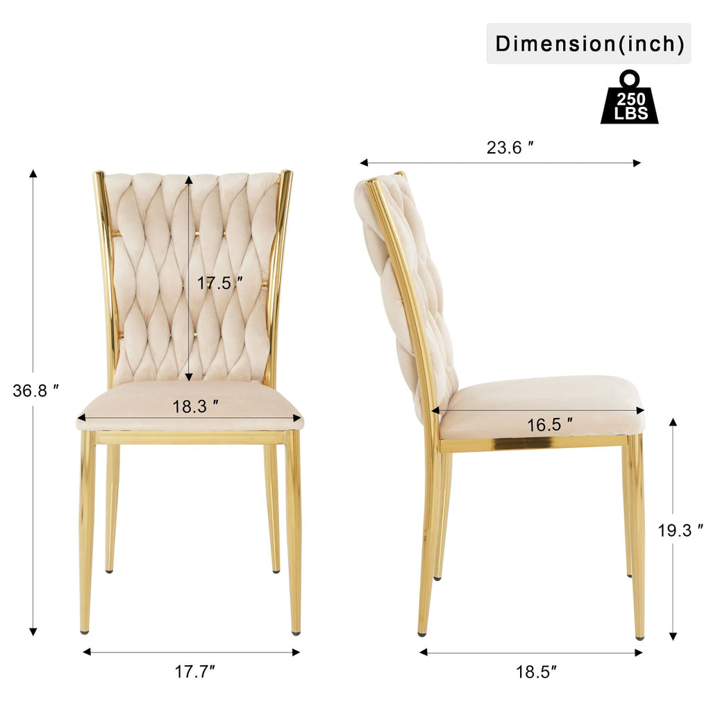 Modern Dining Chair Set with Plated Metal Legs - Multiple Colors