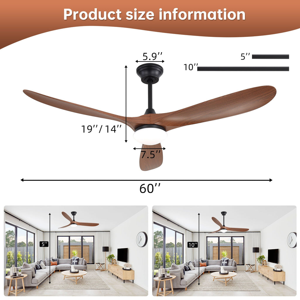 Smart Ceiling Fan with Lights and Quiet DC Motor - Light Brown, Black, or Dark Brown