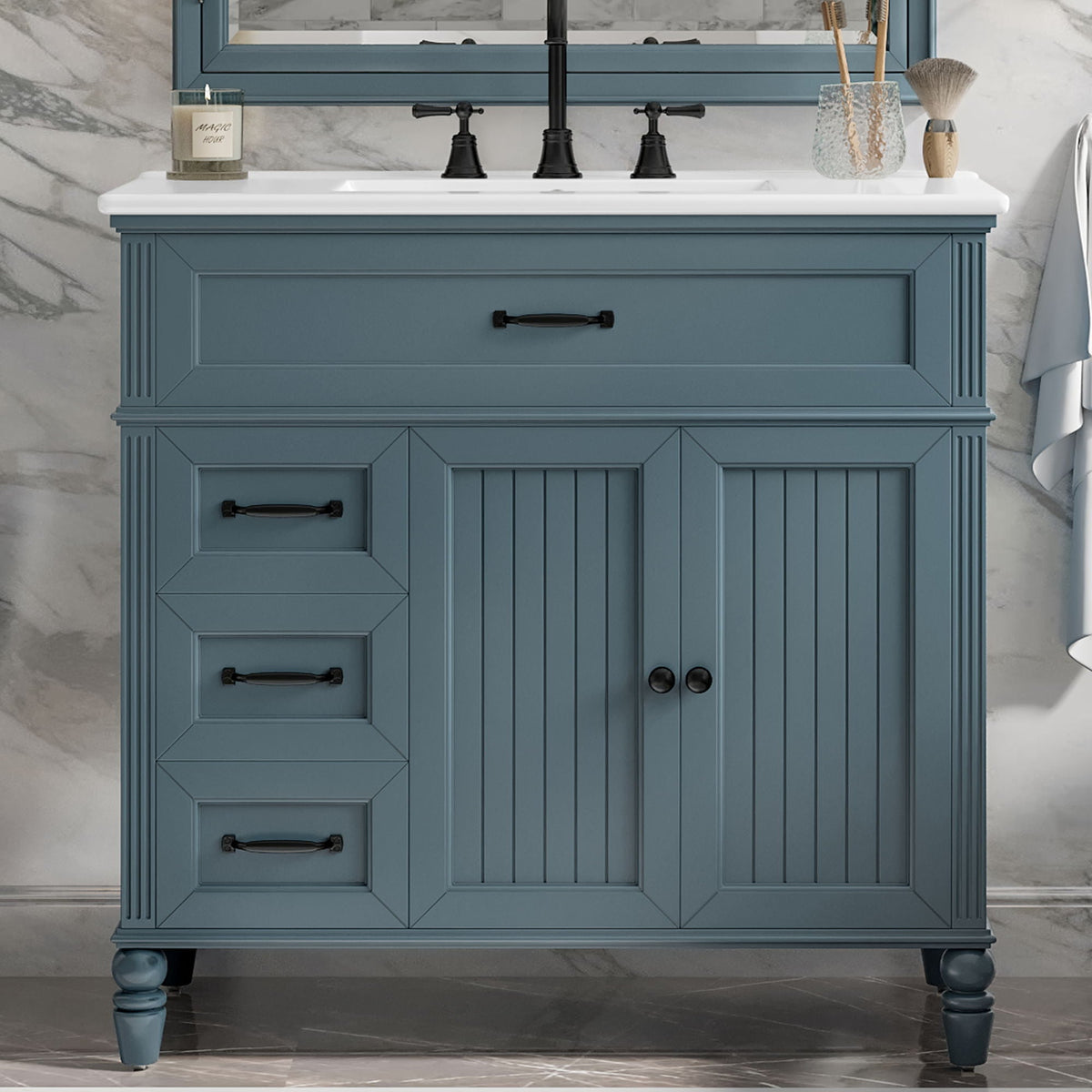 Bathroom Vanity With Sink and Drawers - Freestanding Solid Wood Cabinet