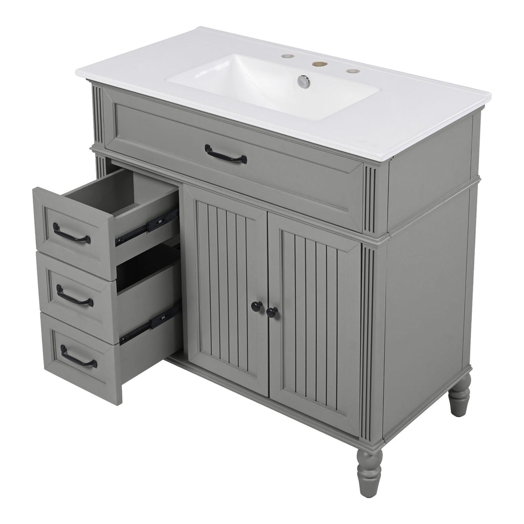 Bathroom Vanity With Sink and Drawers - Freestanding Solid Wood Cabinet