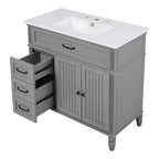 Bathroom Vanity With Sink and Drawers - Freestanding Solid Wood Cabinet