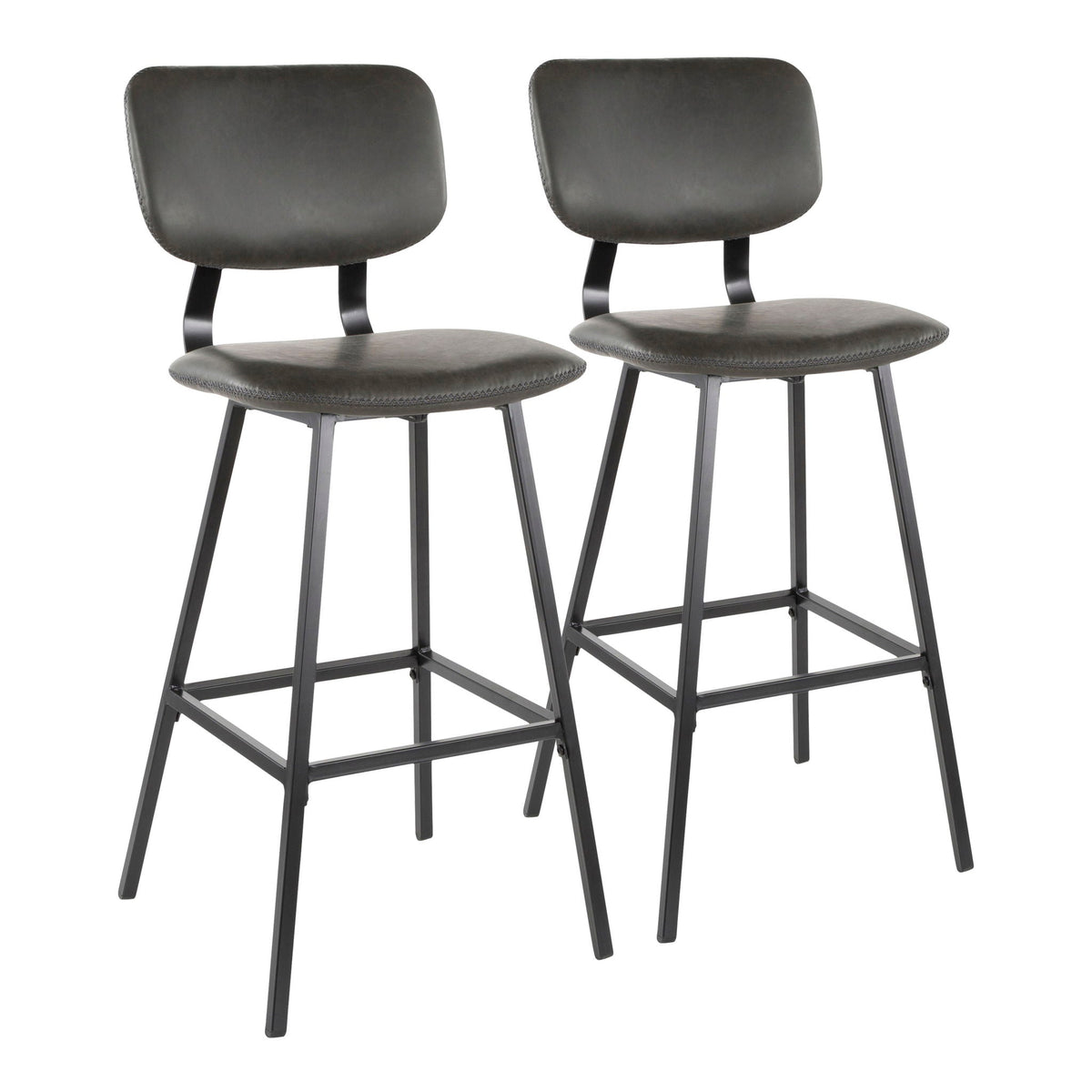 Contemporary Barstool Set with Zig Zag Stitching - Black / Gray