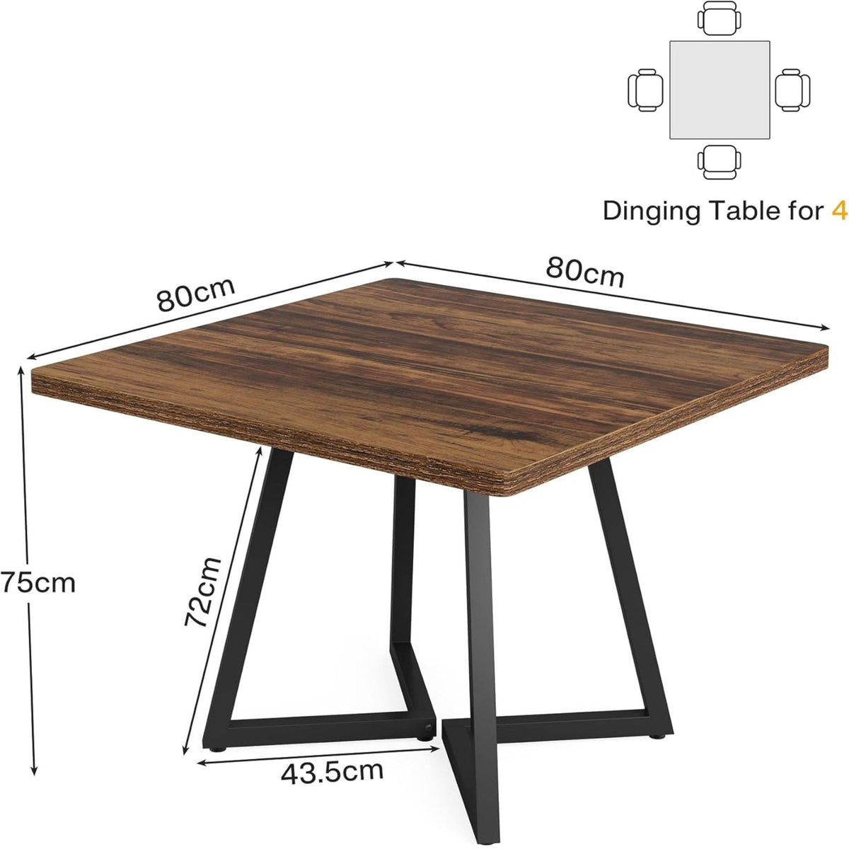 Square Dining Compact Kitchen Table with Industrial Metal Frame - Brown / Black