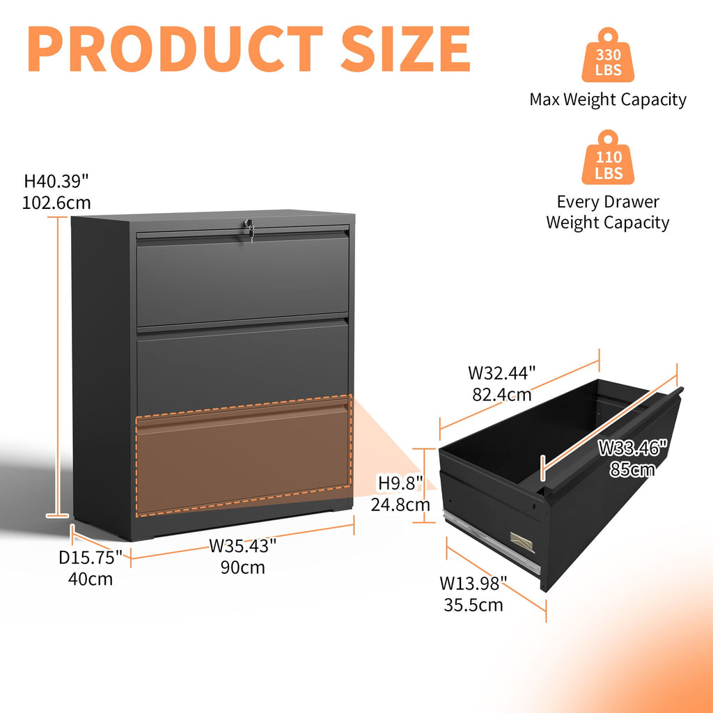 Black Lateral File Cabinet with Heavy Duty Locking Drawers
