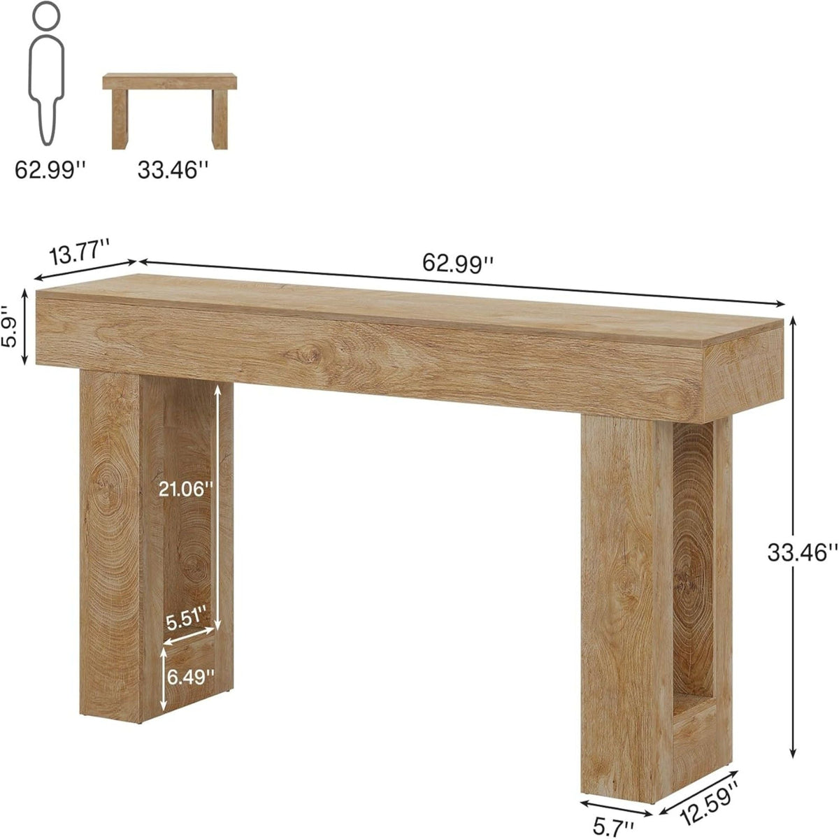 Extra Long Narrow Console Table with Open Storage Shelf - Dark Brown, Light Brown, or Dark Gray