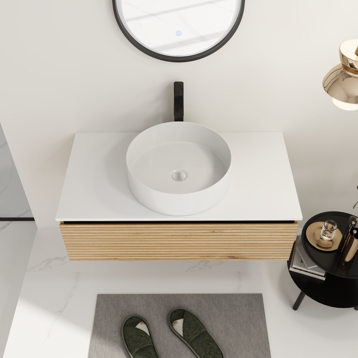 36'' Wall Mounted Bathroom Vanity with Resin Sink - Light Coffee