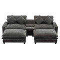 Modern Sectional Sofa with Removable Ottomans, USB Ports - Dark Gray or Light Blue