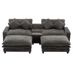 Modern Sectional Sofa with Removable Ottomans, USB Ports - Dark Gray or Light Blue