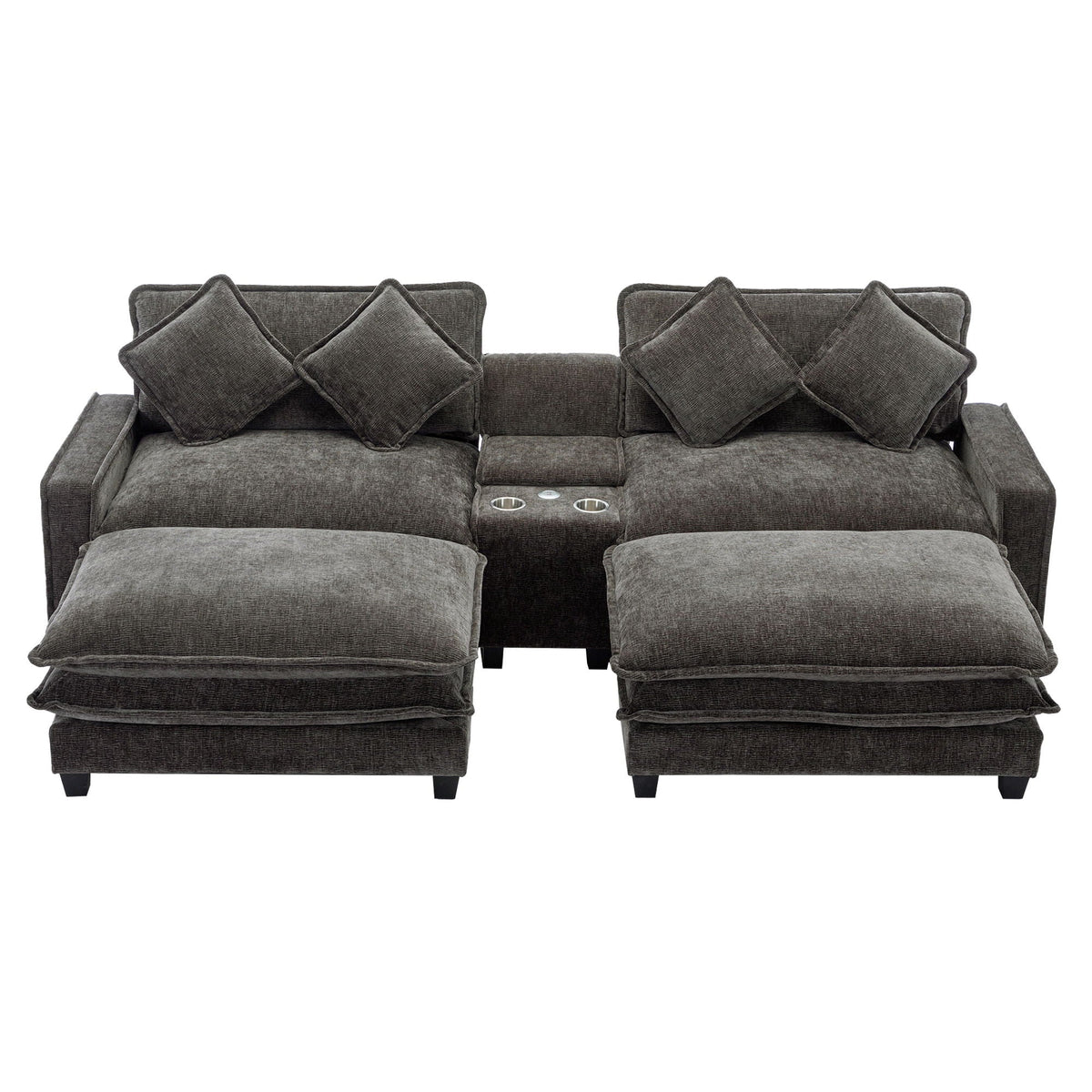 Modern Sectional Sofa with Removable Ottomans, USB Ports - Dark Gray or Light Blue