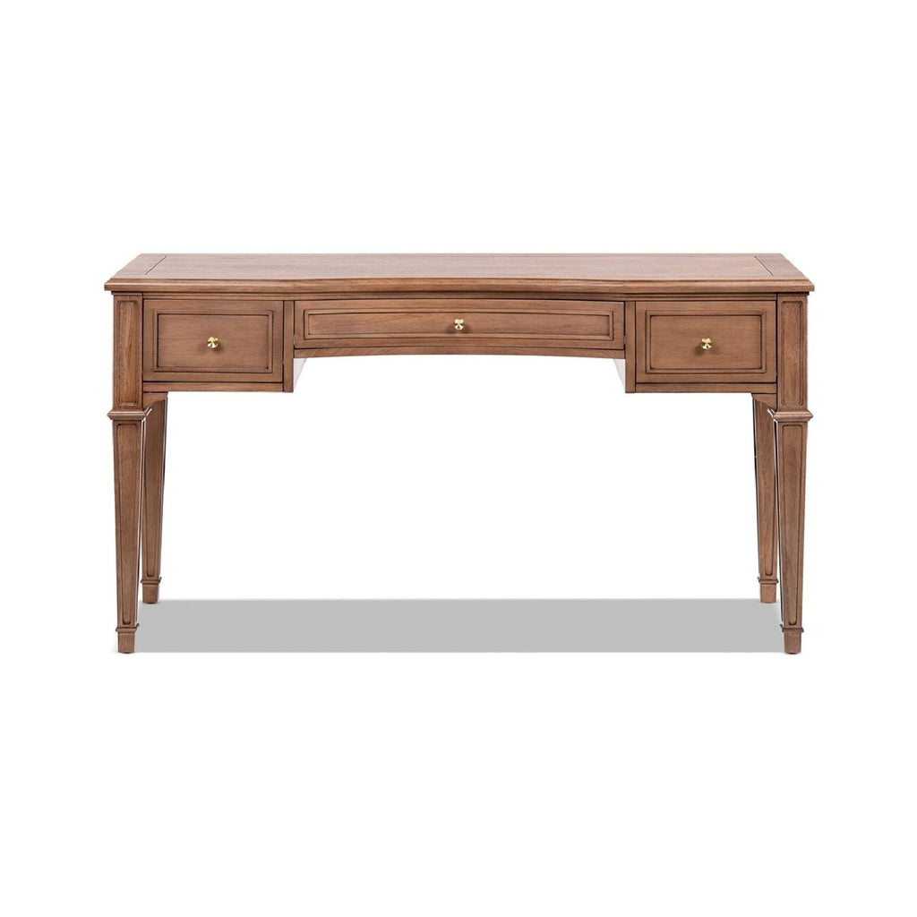 Brown Executive Desk with 3 Drawers - Satin-Gold Hardware