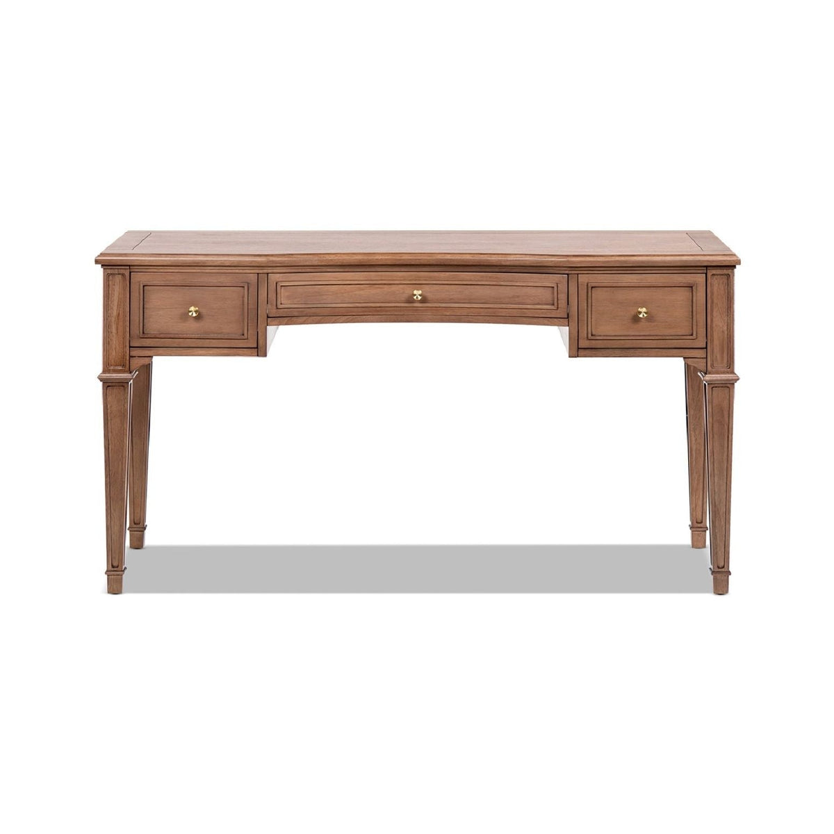 Brown Executive Desk with 3 Drawers - Satin-Gold Hardware