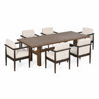 7-Piece Dining Table Set, Mid-Century Rubber Wood