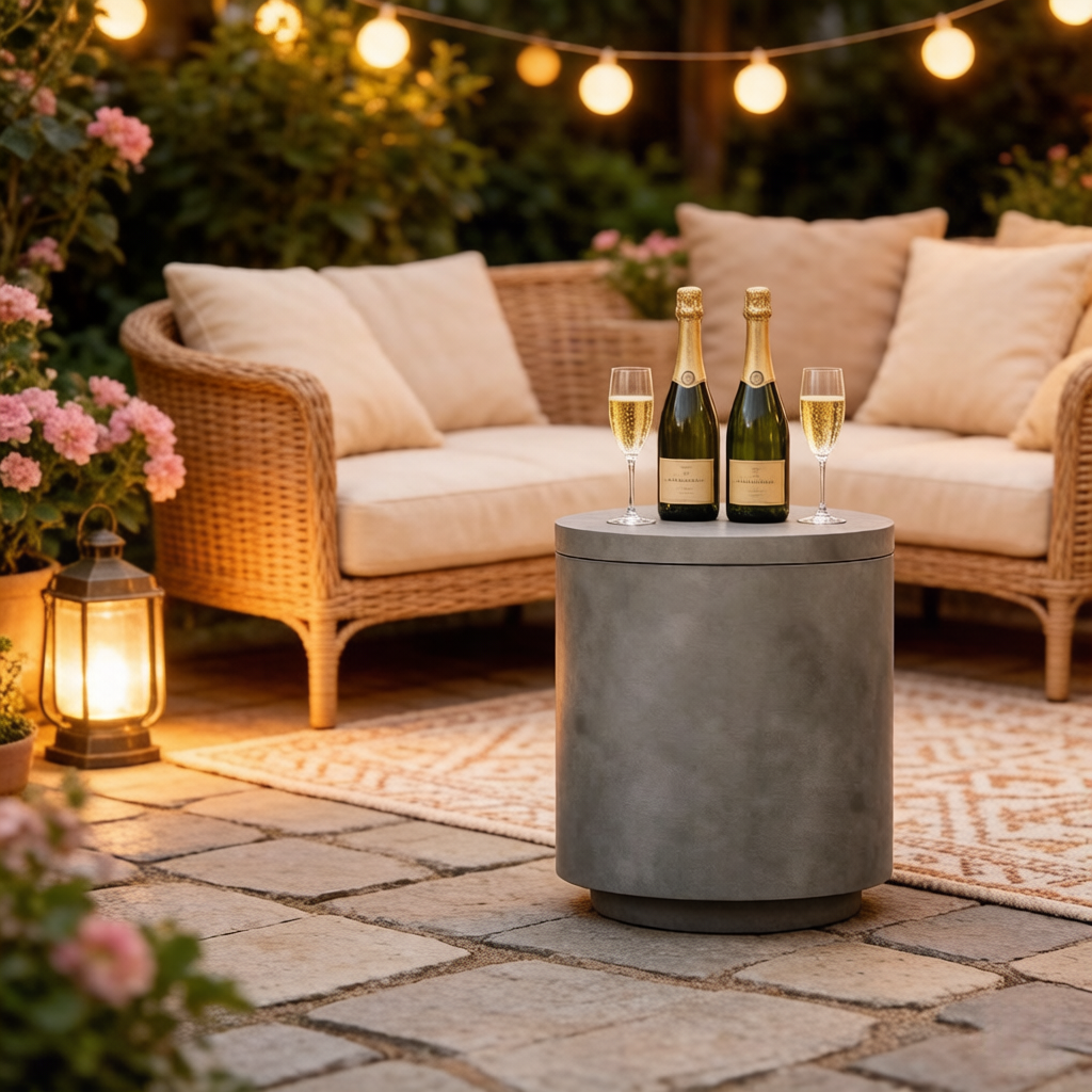 Portable Storage Box Cooler Side Table with Removable Ice Bucket - Concrete