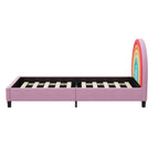 Rainbow Design Twin Upholstered Bed with Sturdy Wood Slats - Pink