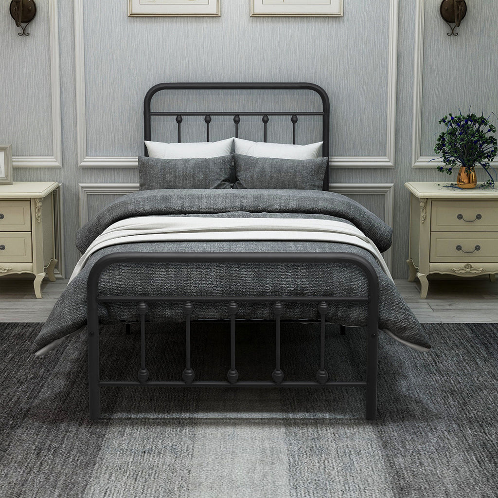Victorian-Style Steel Bed Frame with Powder-Coated Finish - Black