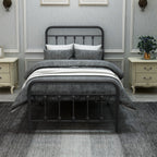 Victorian-Style Steel Bed Frame with Powder-Coated Finish - Black