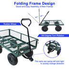 Green Outdoor Wagon Cart with Foldable Steel Frame - 550 lb Capacity