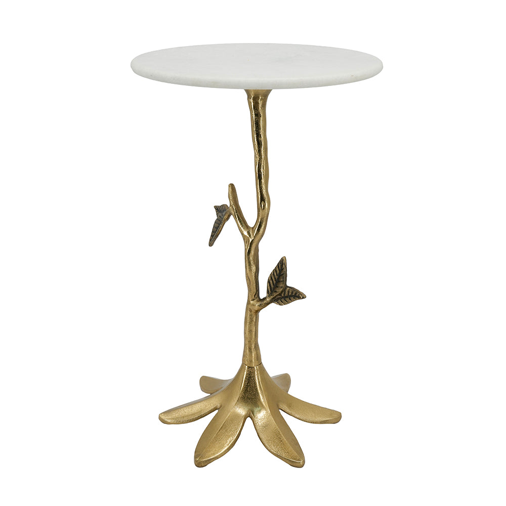 Leafy Branch Side Table with Marble Top - Gold Finish